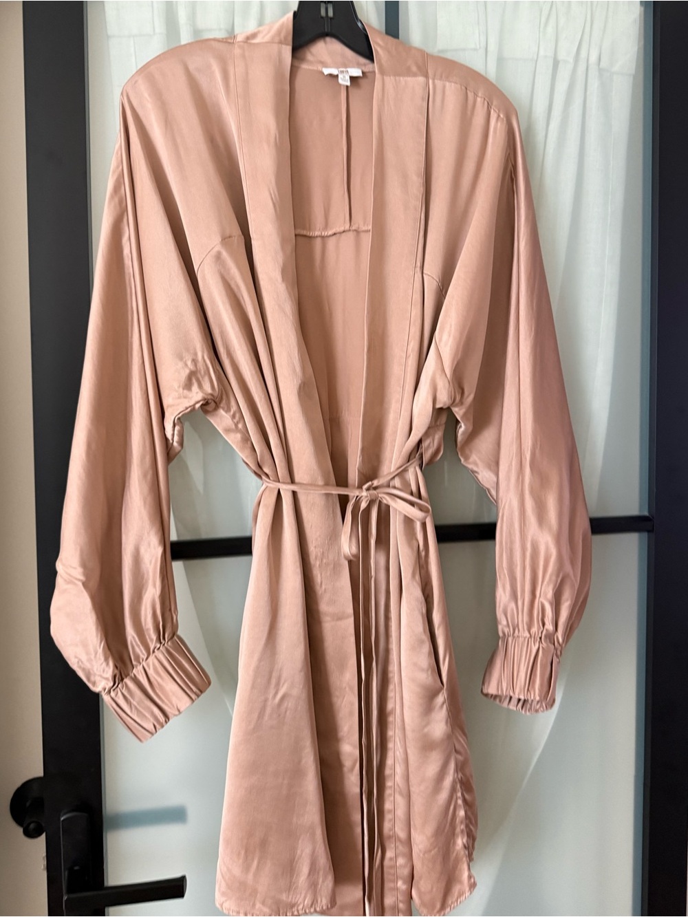Lunya washable Silk Neutral Beige Kimono Robe with Tie Belt